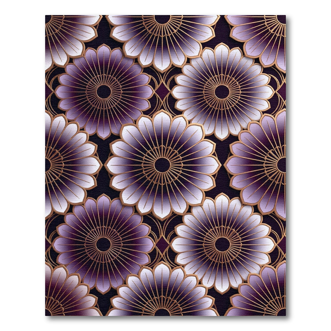 Elegant Violet Gold Geometric Lotus Rug