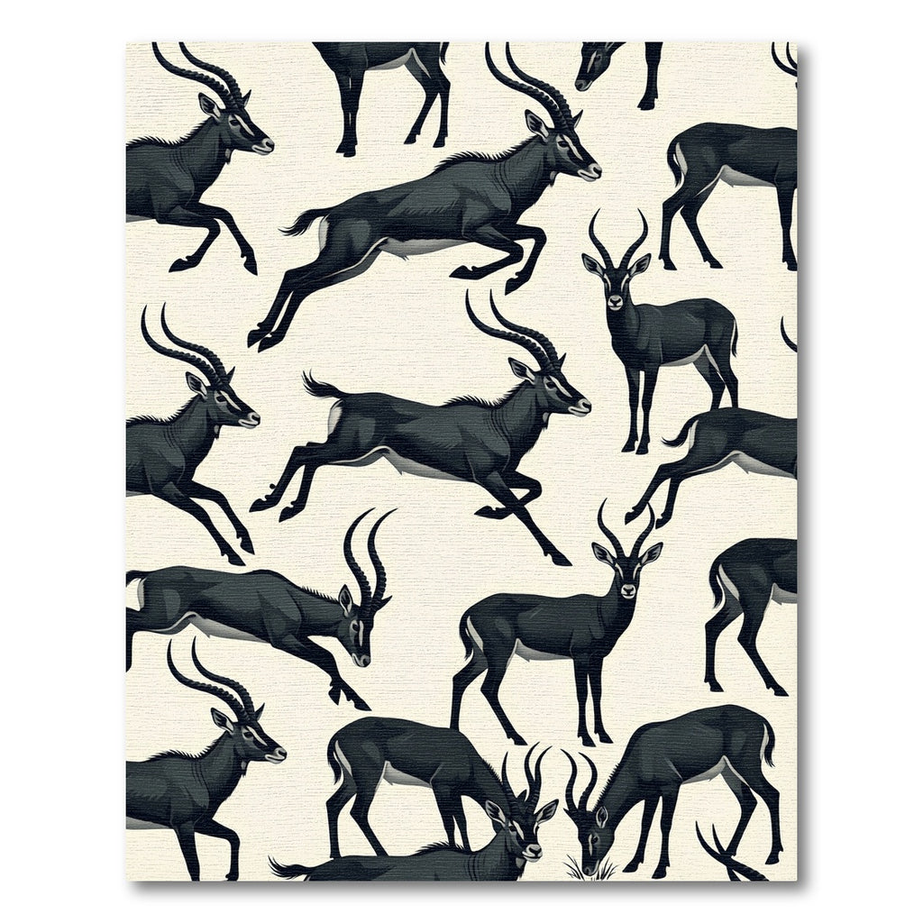 Monochrome Leaping Antelope Animal Illustration Rug
