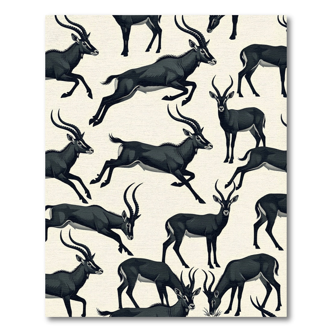 Monochrome Leaping Antelope Animal Illustration Rug
