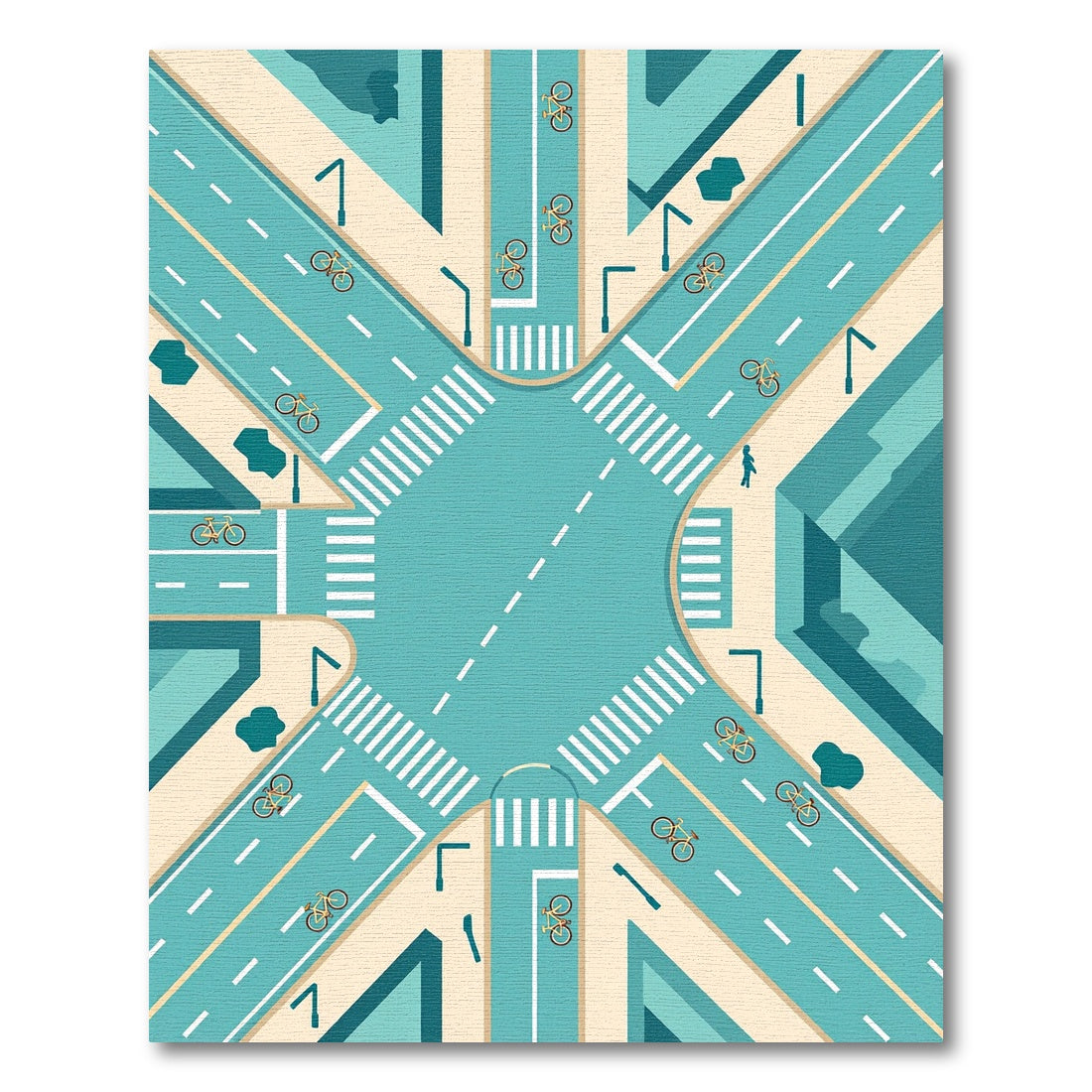 Modern Teal Urban Cycling Intersection Art Rug