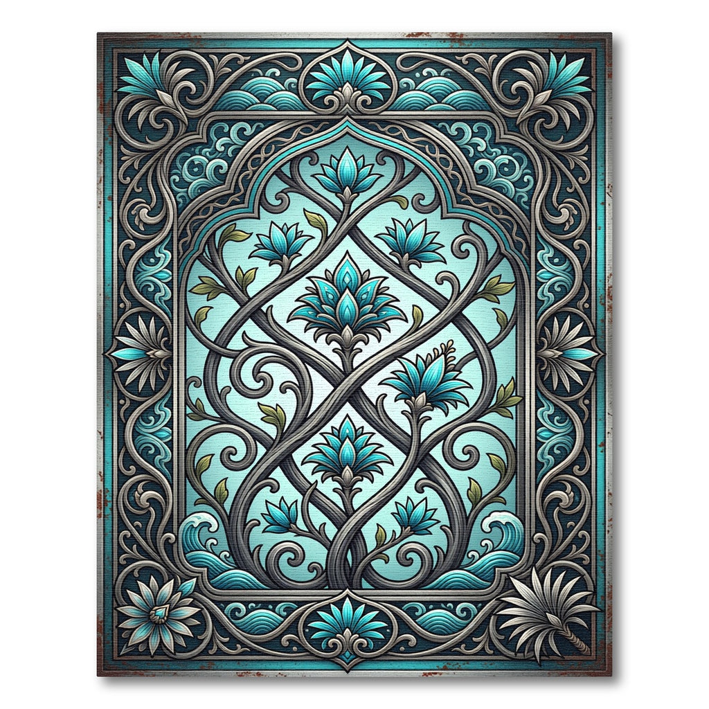 Turquoise Floral Archway Ornament Rug