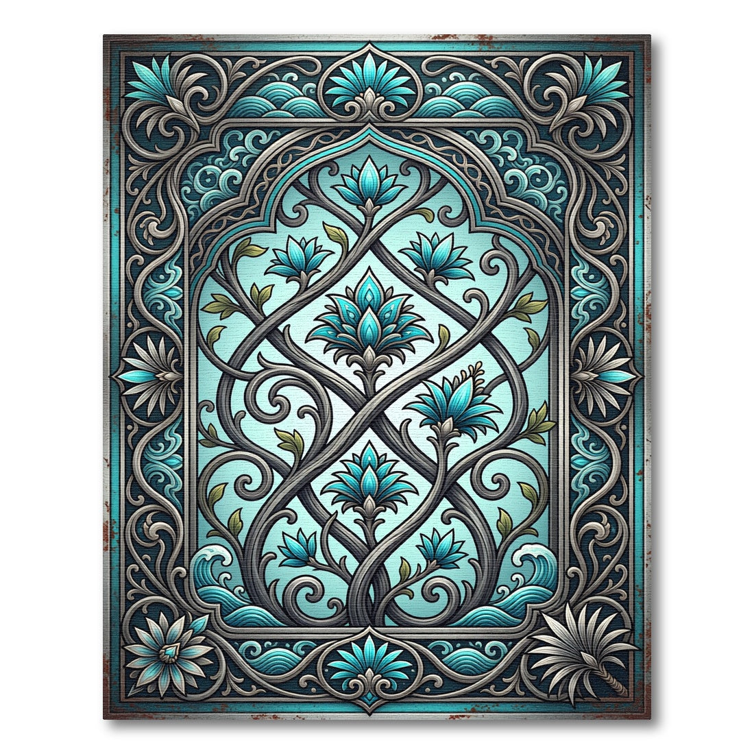 Turquoise Floral Archway Ornament Rug