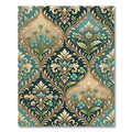 Teal and Gold Floral Damask Medallion Rug