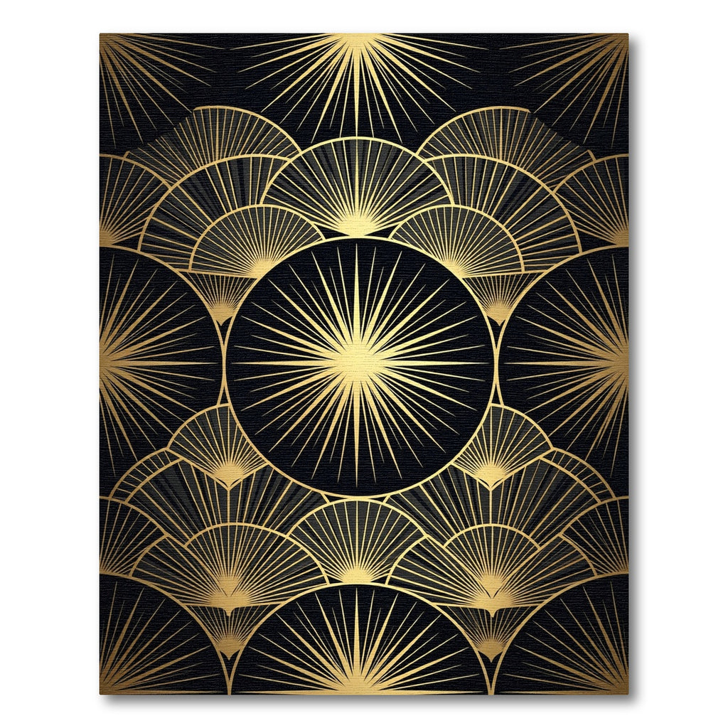 Art Deco Golden Fan Burst Rug