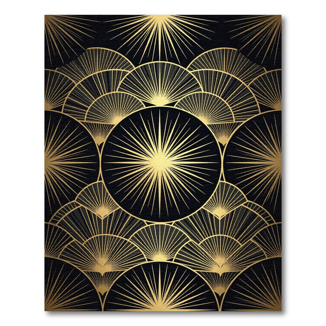 Art Deco Golden Fan Burst Rug