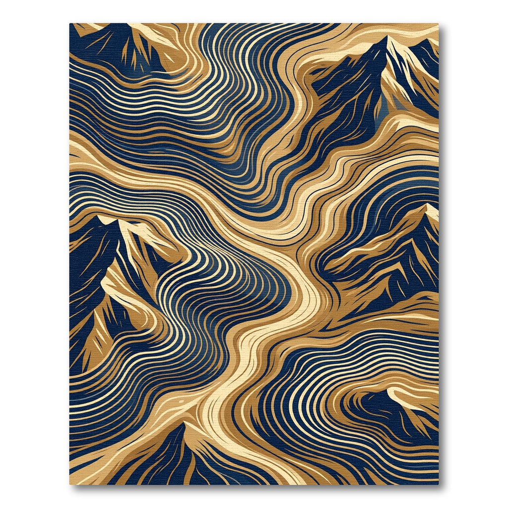 Abstract Gold And Navy Mountain Waves Rug