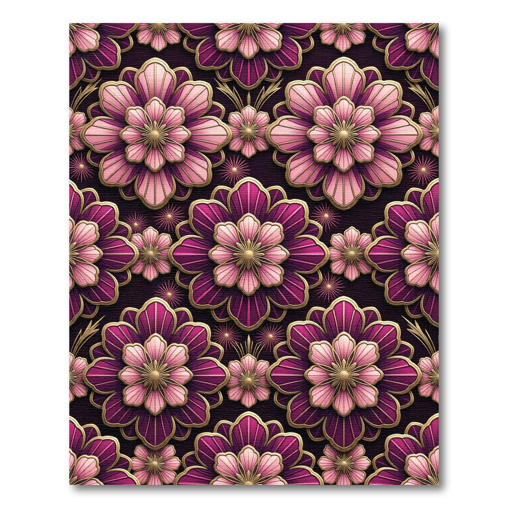 Pink Purple Floral Gold Embossed Rug