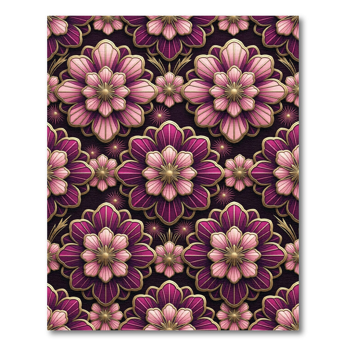 Pink Purple Floral Gold Embossed Rug