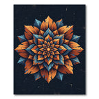 Vibrant Golden Blue Floral Mandala Rug