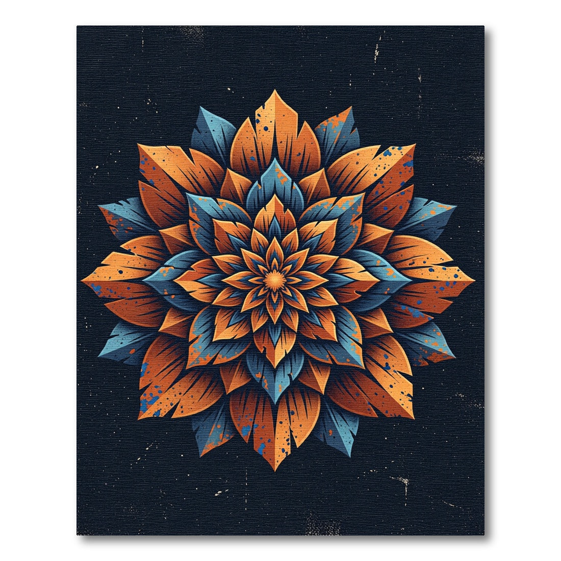 Vibrant Golden Blue Floral Mandala Rug