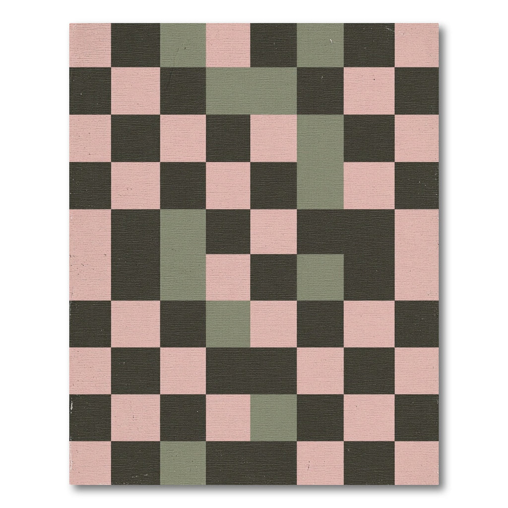 Vintage Pink Sage Geometric Checkerboard Rug