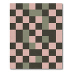 Vintage Pink Sage Geometric Checkerboard Rug