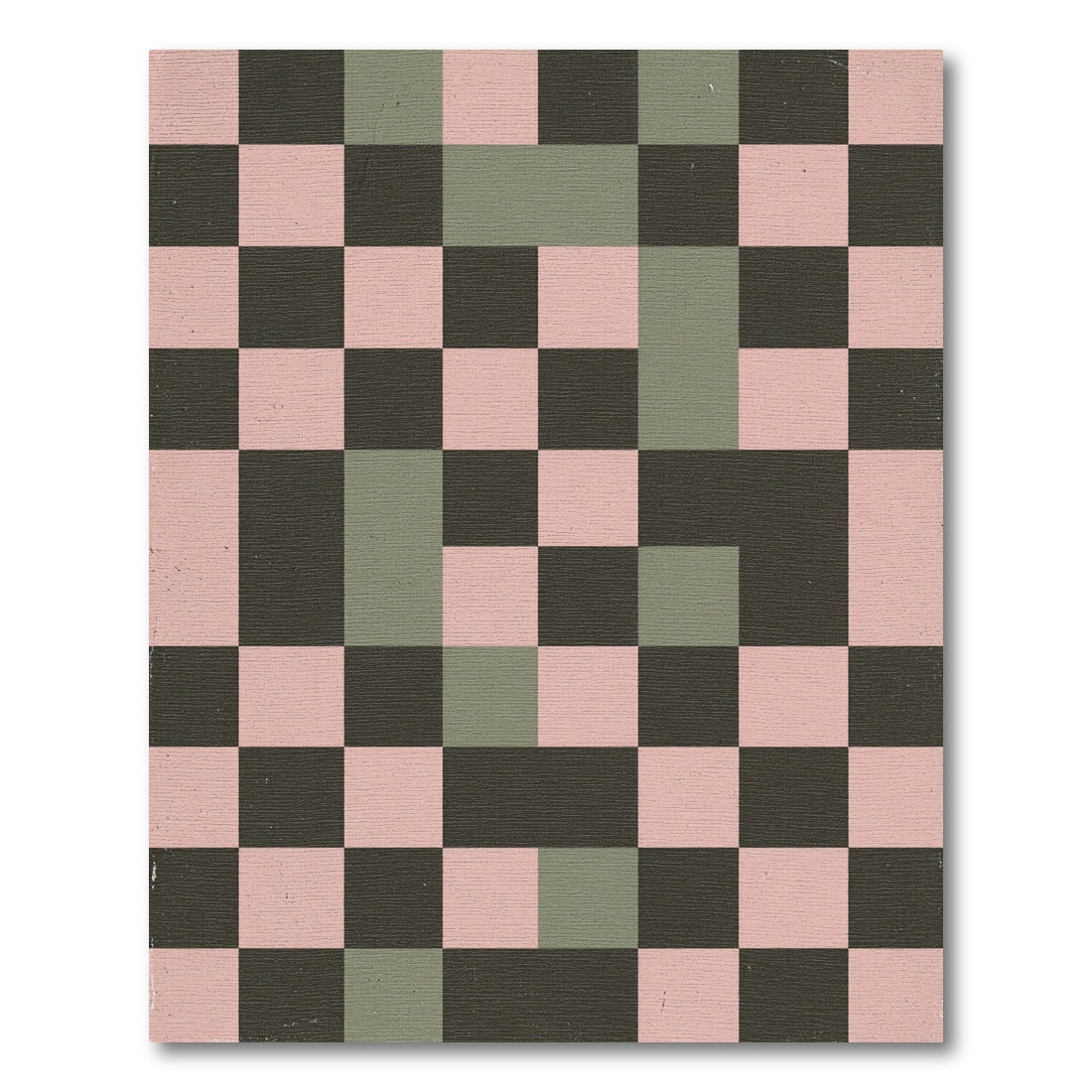 Vintage Pink Sage Geometric Checkerboard Rug