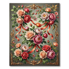 Elegant Rose Ribbon Floral Arrangement Rug