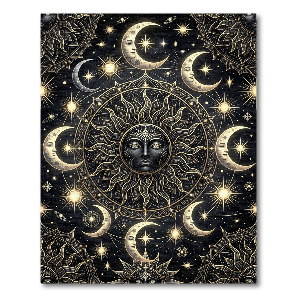 Celestial Sun Moon Star Mandala Art Rug