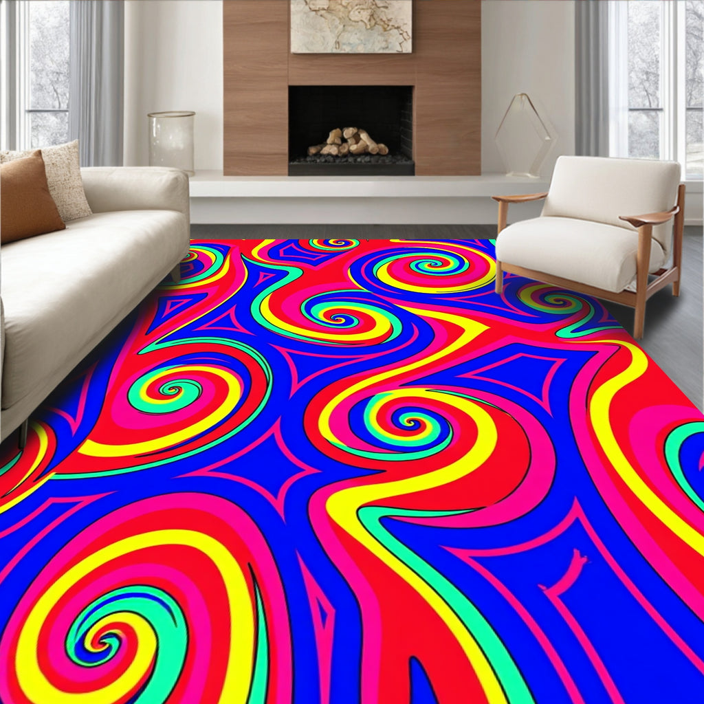 Vibrant Psychedelic Swirl Abstract Rug