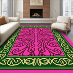 Vibrant Pink Gilded Scrollwork Border Rug