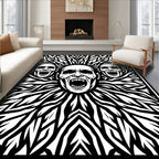Tribal Screaming Faces Black White Rug