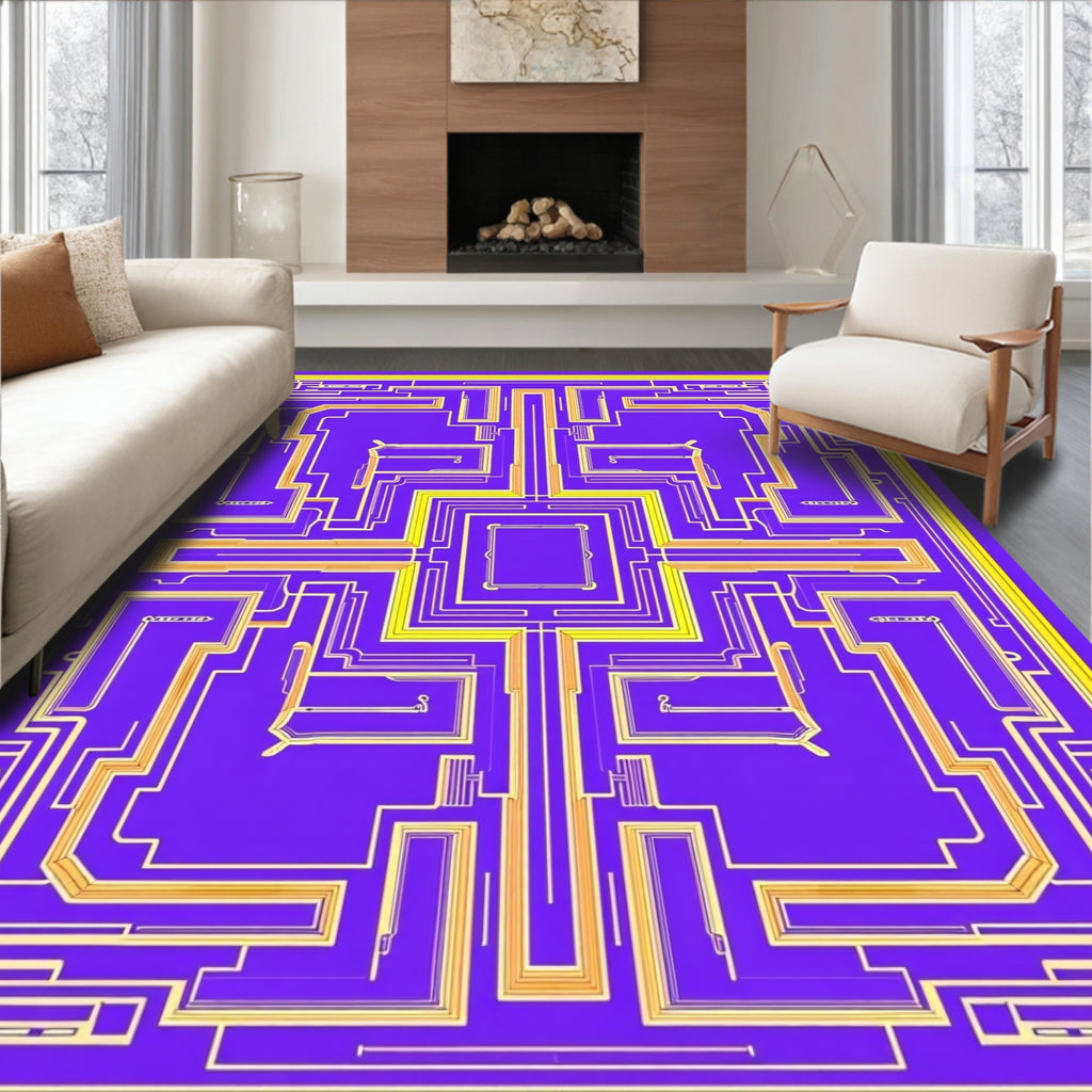 Modern Yellow Labyrinth Purple Rug