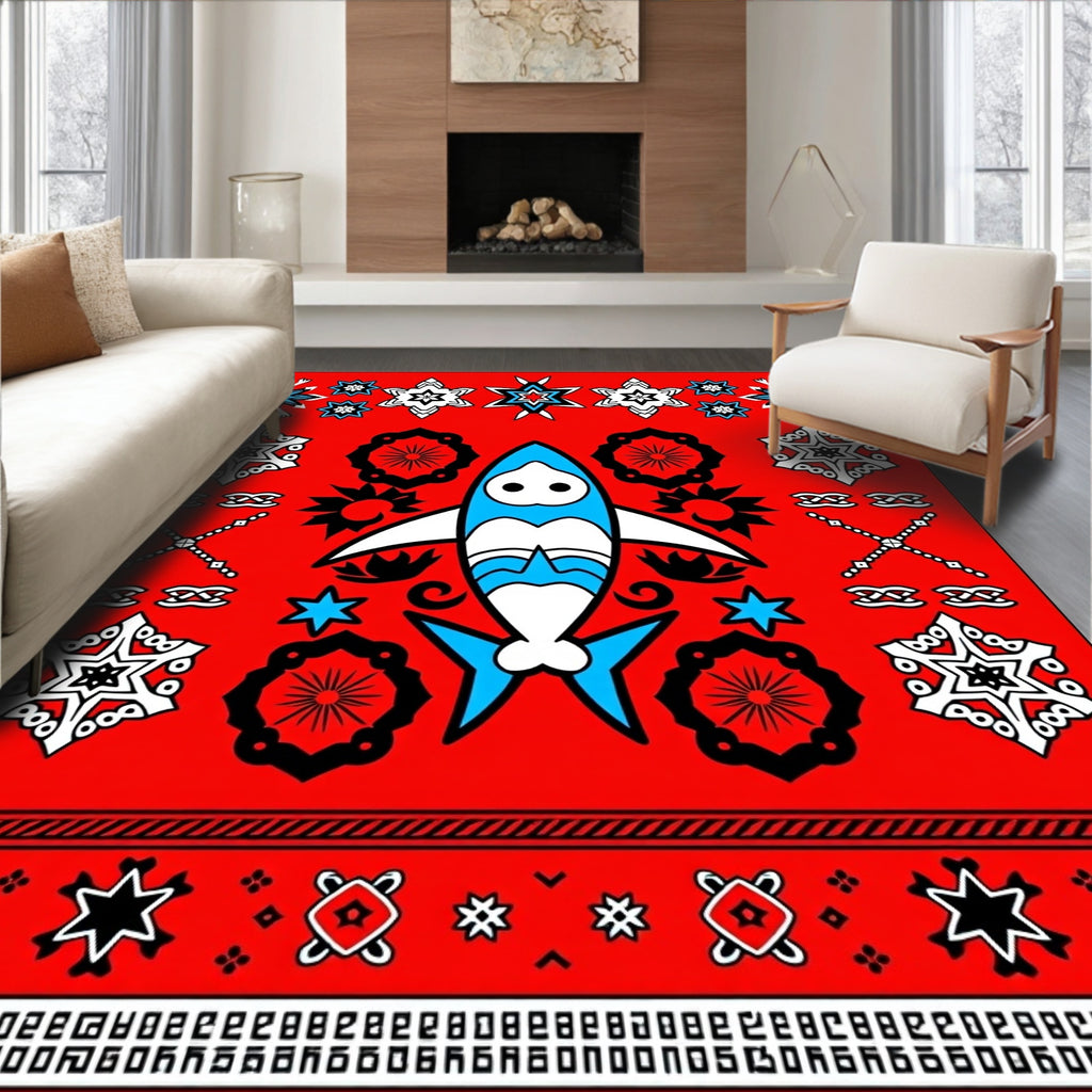 Red Black Blue Shark Starburst Rug
