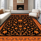 Vibrant Orange Floral Vine Border Rug