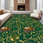 Orange Tractor Green Floral Meadow Rug