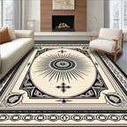 Ornate Cream Black Sunburst Medallion Rug