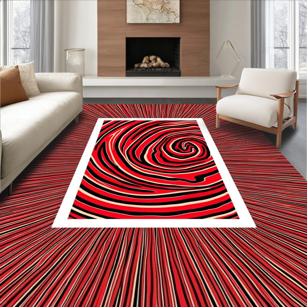 Crimson Swirl Abstract Stripe Rug