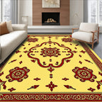 Ornate Red Floral Medallion Yellow Rug
