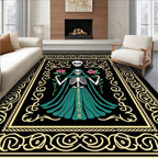Grim Reaper Teal Roses Black Frame Rug