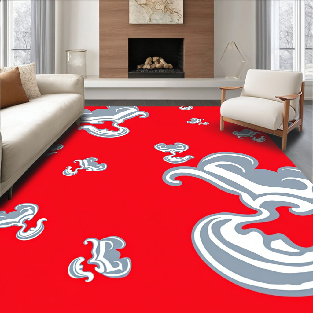 Crimson Swirling Cloud Abstract Rug