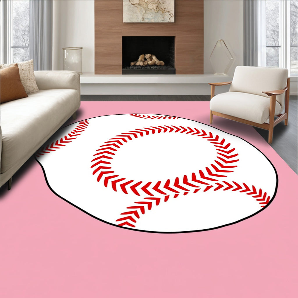 Classic White Red Stitch Ball Rug