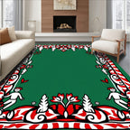 Whimsical Figures Green Red Border Rug