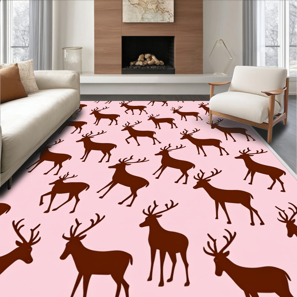 Brown Deer Silhouette Pink Background Rug