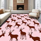Brown Deer Silhouette Pink Background Rug