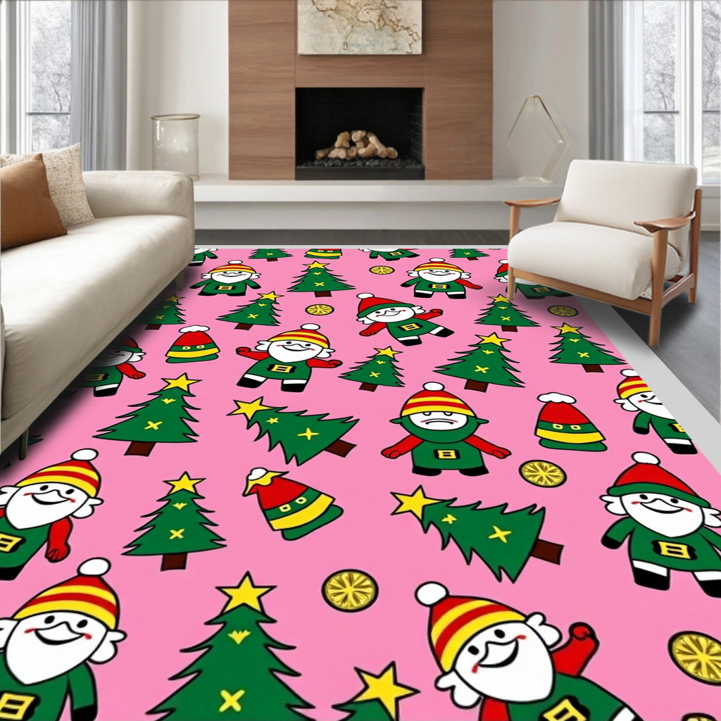 Pink Festive Elf Christmas Tree Repeat Rug