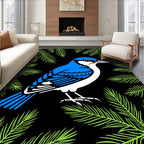 Bright Blue Jay Green Pine Fronds Rug