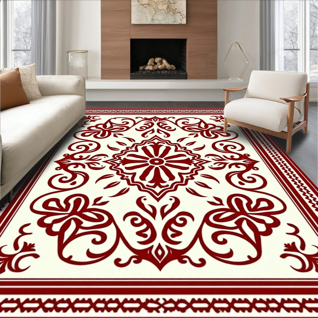 Crimson Colonial Scroll Flower Rug