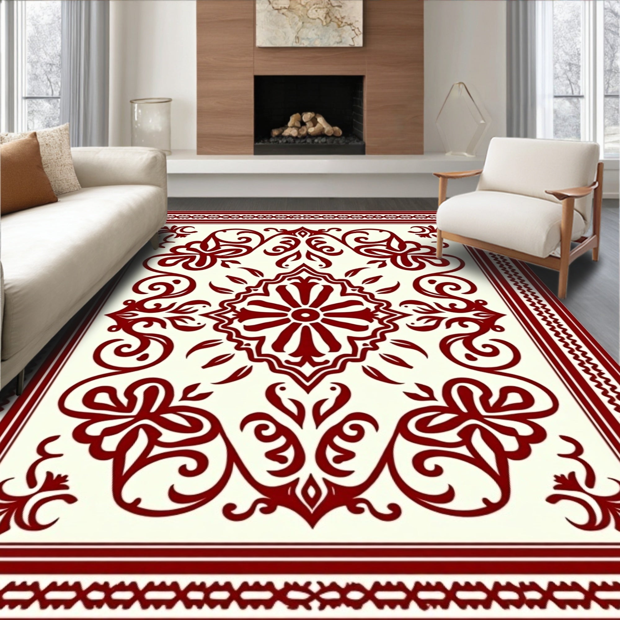 Crimson Colonial Scroll Flower Rug