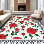 Classic Red Rose Garden Border Rug