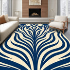 Dark Blue Floral Swirl Cream Rug
