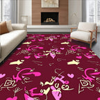Crimson Pink Yellow Abstract Hearts Swirls Rug