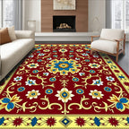 Crimson Floral Medallion with Blue Accents Rug