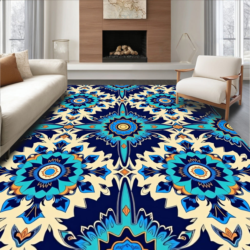 Vibrant Teal Sunburst Medallion Rug