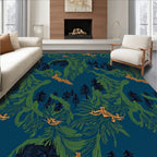 Deep Blue Forest With Orange Birds Rug