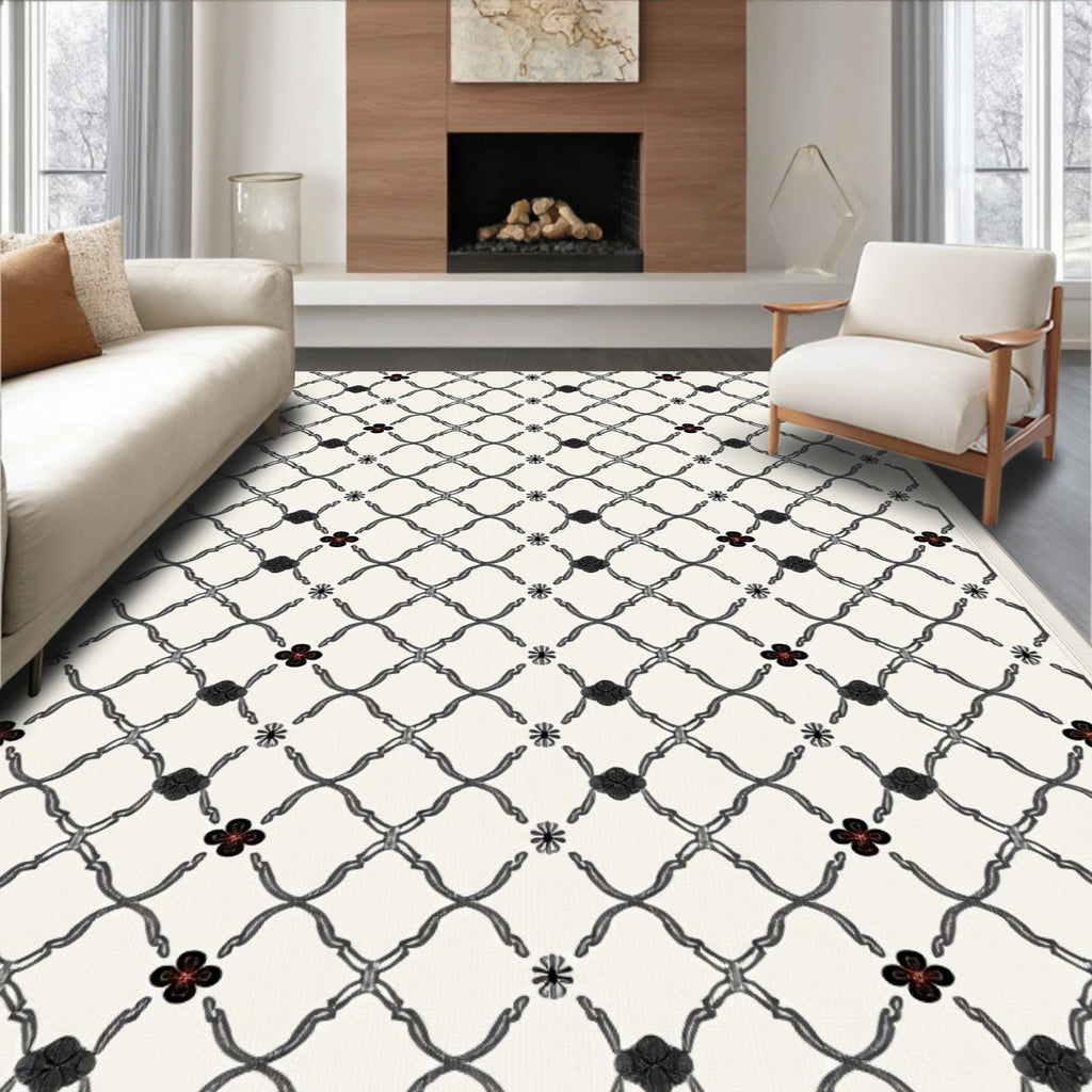 Classic Lattice Red Flower Rug