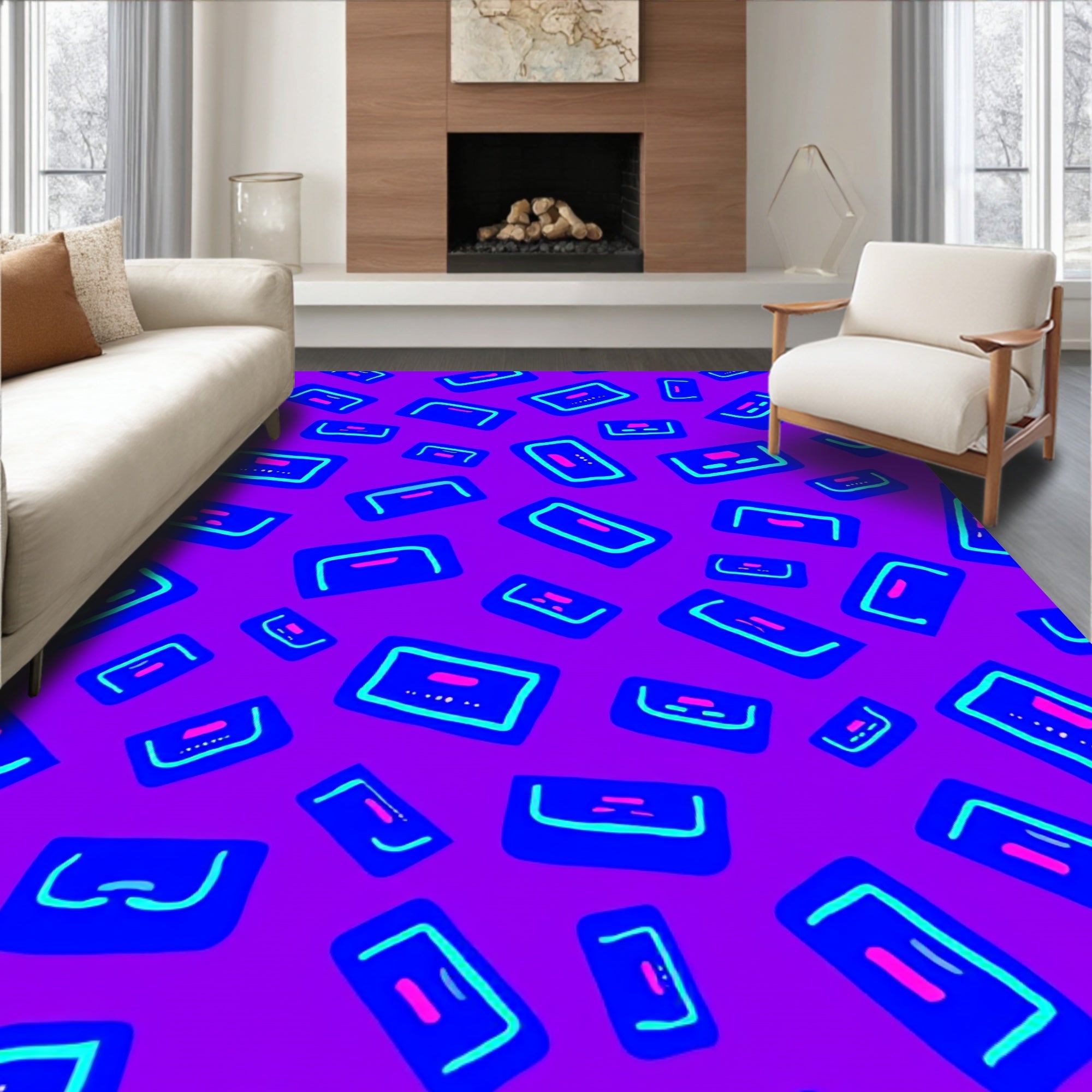 Electric Purple Rectangular Shapes Rug