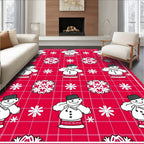 Jolly Snowman Red Grid Snowflakes Rug