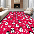 Winter Snowman Snowflakes Red Canvas Rug