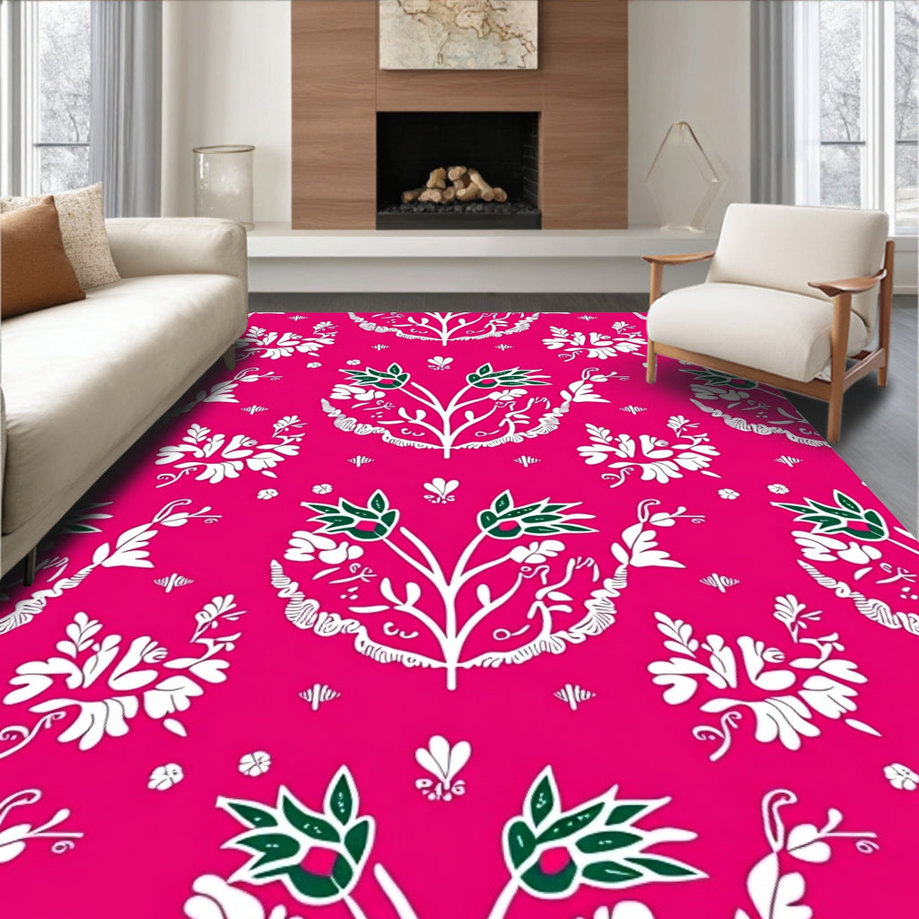 Vibrant Pink Floral Garland Rug